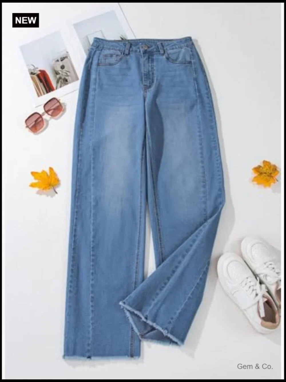 High Waisted Wide Leg Jeans with Raw Hem Stretchy Denim Pants - Picture 3 of 7